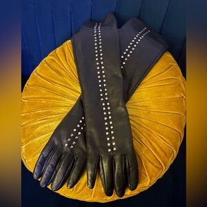 Bebe Faux Leather Long Gloves With Double Row Grommett Detail